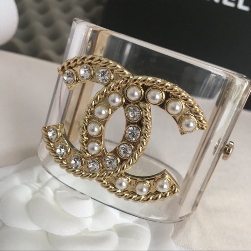 CHANEL Gold and Clear Cuff Bracelet